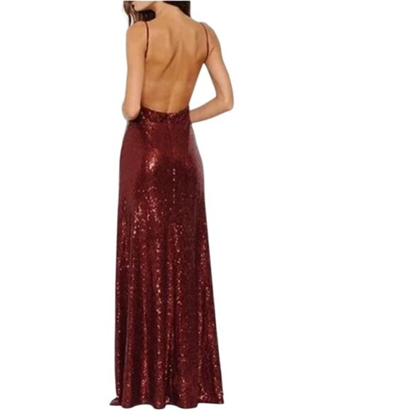 NWT L’Atiste by Amy Sequin Backless Gown  Burgundy Formal Maxi Dress Glam Size M - Picture 2 of 6